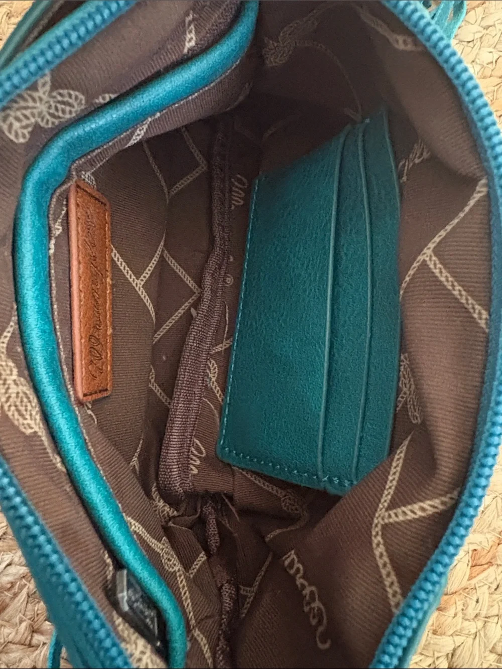 Tooled Fringe Crossbody Wallet in Teal by